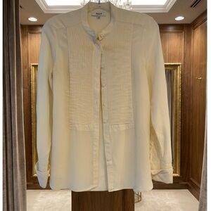 Madewell 100% Silk Pleated Blouse Women’s XS Ivory Button Front